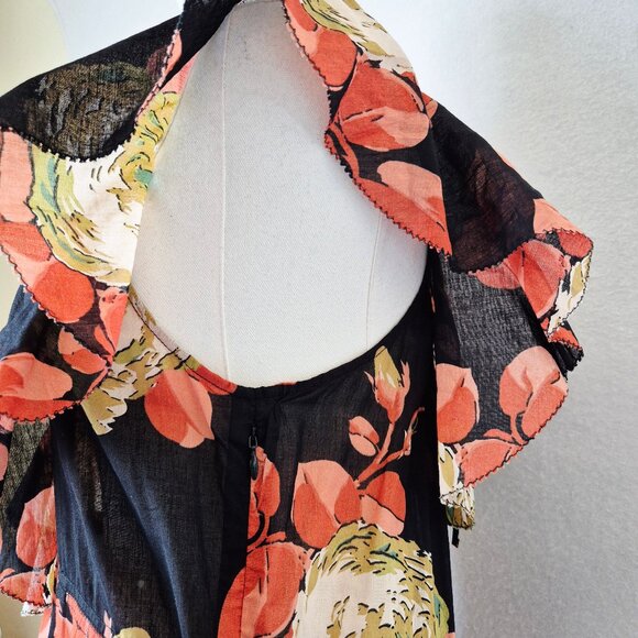 NWoT  The GREAT. The Geranium Midi Dress Romantic Ruffle V-Neck Cabbage Rose - Picture 6 of 16